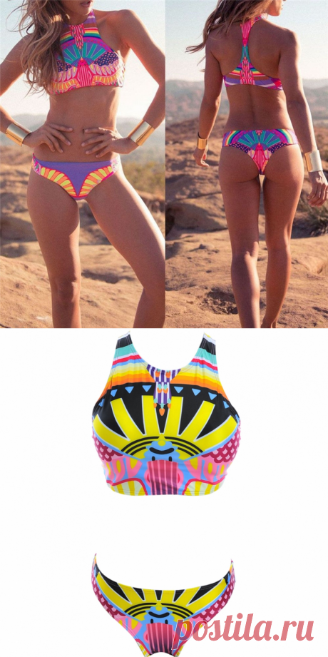 Купальник раздельный в яркий графический узор с топом и плавками-бразилиана - Купальники / СЮРПРАЙЗ