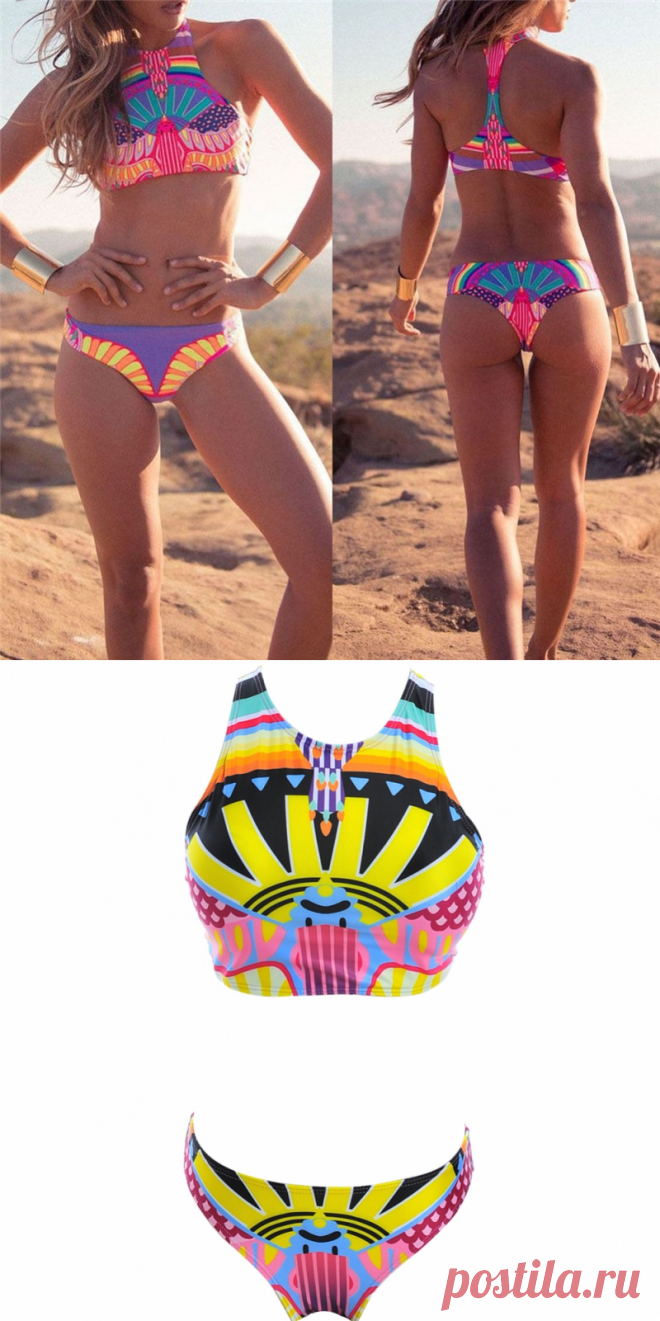 Купальник раздельный в яркий графический узор с топом и плавками-бразилиана - Купальники / СЮРПРАЙЗ