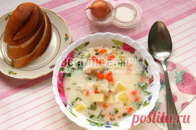 Белый рисовый суп с курицей и плавленным сыром, рецепт с фото | Все Блюда
