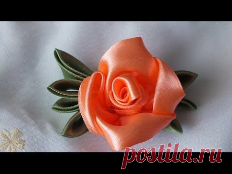 Цветок из атласных лент за 5 мин просто быстро красиво - YouTube