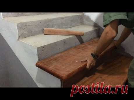 Amazing Technique Hardwood Processing For Stairs - Build and Installation New Stairs Treads