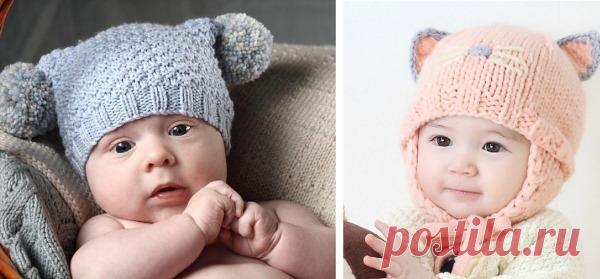 Вязаные детские шапки спицами с ушками, зимние, для новорожденных. Схемы и описание, инструкции вязания