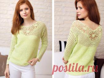 Нарядный джемпер с ажурной вставкой. Крючком. / knittingideas.ru