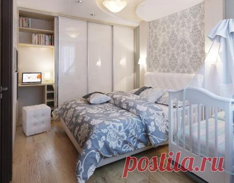 Спальня с рабочим местом и детской кроваткой