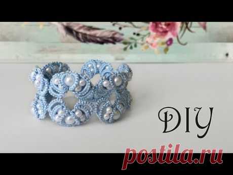 Needle tatting. Bracelet with pearl beads / Фриволите иглой. Браслет с жемчужными бусинами