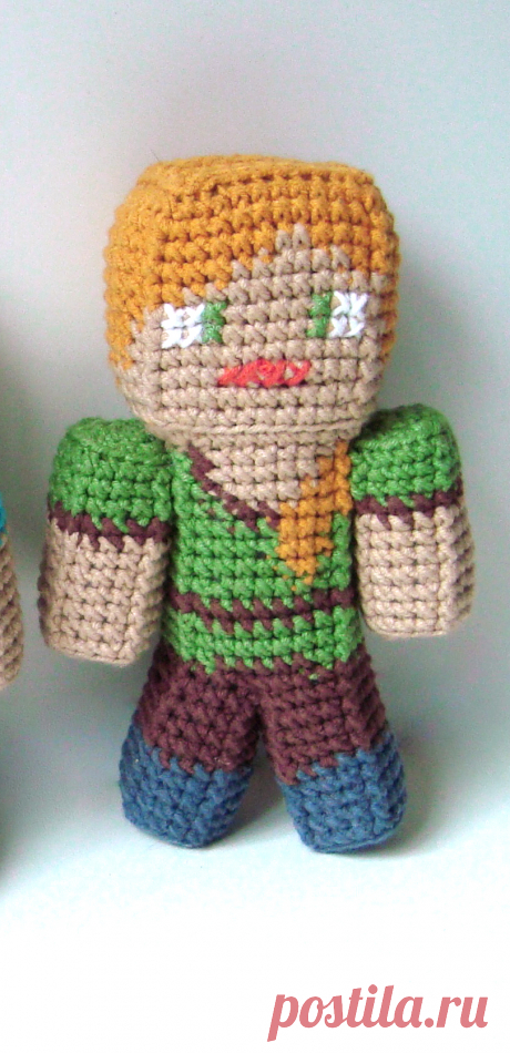 PDF Стив, Алекс и Зомби из Майнкрафта крючком. FREE crochet pattern; Аmigurumi doll patterns. Амигуруми схемы и описания на русском. Вязаные игрушки и поделки своими руками #amimore - майнкрафт, minecraft, кукла, куколка.