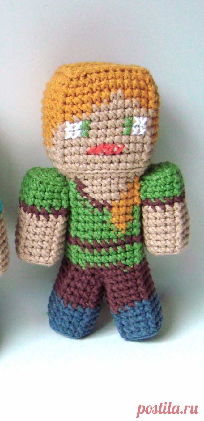 PDF Стив, Алекс и Зомби из Майнкрафта крючком. FREE crochet pattern; Аmigurumi doll patterns. Амигуруми схемы и описания на русском. Вязаные игрушки и поделки своими руками #amimore - майнкрафт, minecraft, кукла, куколка.