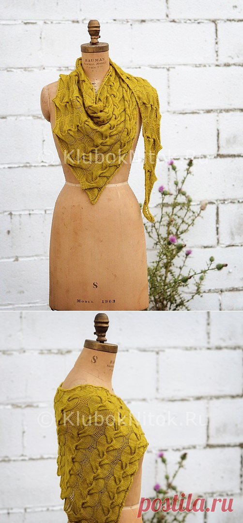 Шарф-платок с косами | Вязание спицами | Вязание спицами и крючком. Схемы вязания.