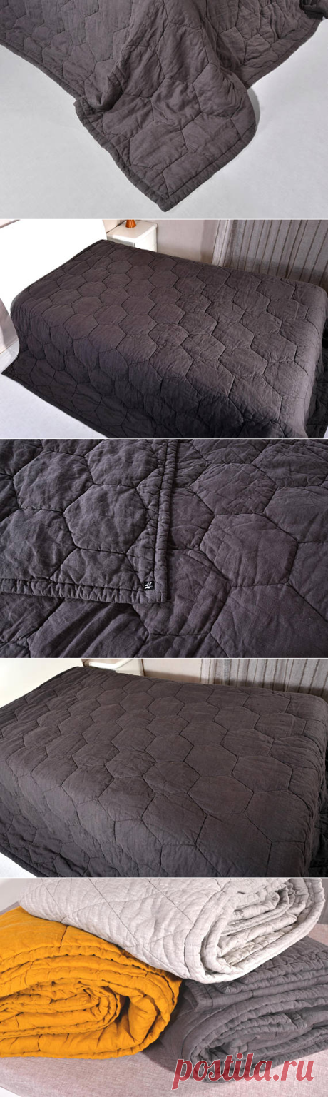 Linen winter quilt Dark Gray Quilted Linen StoneWashed Modern