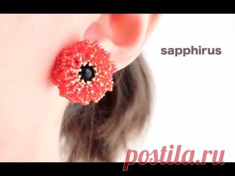 【ビーズステッチ初中級】シードビーズとパールで作るフラワーイヤリング☆作り方 How to make flower earrings using seed beads and pearls.
