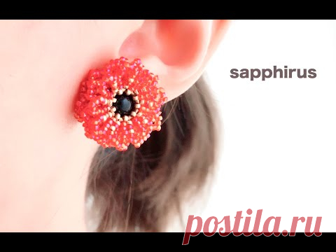 【ビーズステッチ初中級】シードビーズとパールで作るフラワーイヤリング☆作り方 How to make flower earrings using seed beads and pearls.