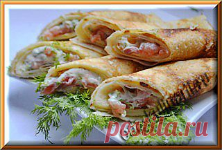 Блинчики с сыром и семгой