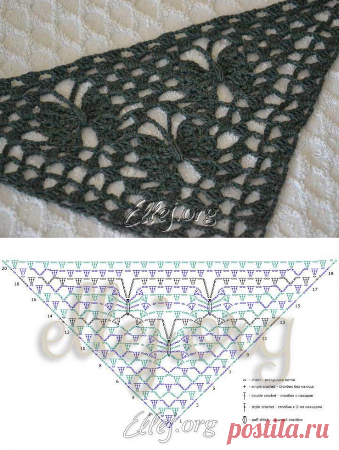 Узор для шали Лунные бабочки | Crochet by Ellej | Вязание крючком от Елены Кожухарь