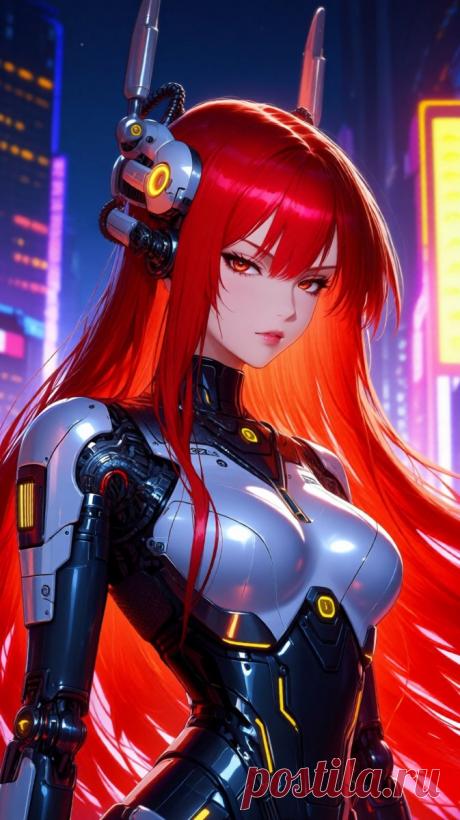 Яркая девушка в стиле киберпанк: иллюстрация с деталями аниме и реалистичной графикой. Нейронная сеть Qwen images Ai - Qwen Images примеры промтов - Форум ИИ о нейросетях - Yes Ai