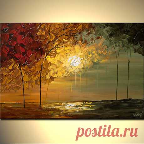 Items similar to Sunset Landscape Painting Contemporary Abstract Blooming Trees Painting Texture by Osnat - MADE-TO-ORDER - 40"x30" on Etsy