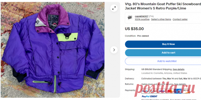 Vtg. 80’s Mountain Goat Puffer Ski Snowboard Jacket Women’s S Retro Purple/Lime | eBay