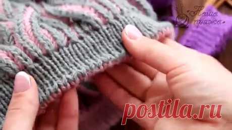 Полая резинка спицами по кругу _ Knitting rib pattern in round, whith scrap yarn