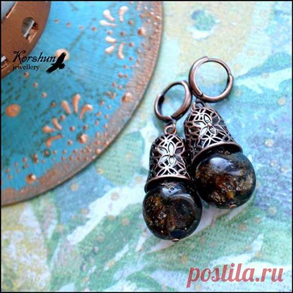 Серьги Дикий мед: Янтарь, Медь, купить за 3 000руб.