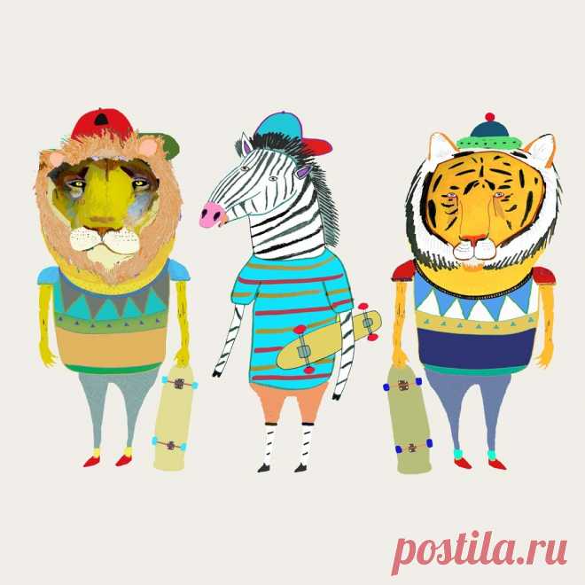 skateboard art, illustration, kids decor, illustrator for hire, animal art, childrens wall art, character design, children's illustrator, art prints, wholesale, tiger illustration, lion illustration, skateboard art - Ashley Percival Illustration