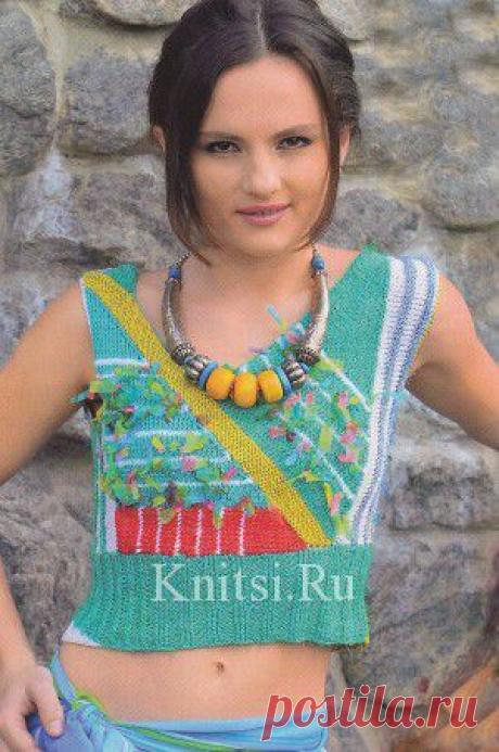Зелено-голубой топ. Вязание для женщин / Топы / Спицами