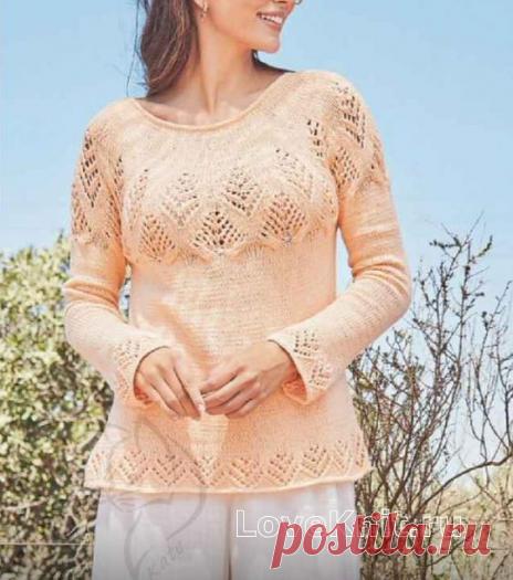 Джемпер с круглой ажурной кокеткой схема спицами » Люблю Вязать