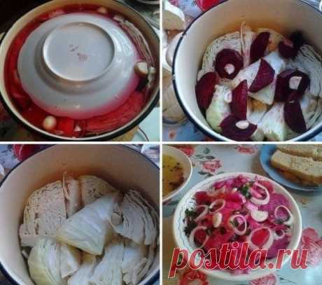 ВКУСНЕЙШАЯ "Капусточка по-ГРУЗИНСКИ"
Вся моя семья обожает такую капусту. Приготовьте, это Очень ВКУСНО.
Ингредиенты:
- кочан белой капусты,
- свекла,
- чеснок,
- стручок горького перца,
- чёрный горошком перец,
- соль,
- крутой кипяток
Приготовление:
1. Режем кочан капусты кусками вместе с кочерыжкой, свеклу разрезаем кружочками, чистим чеснок, нарезаем кусочками горькую перчину.
2. В глубокую кастрюлю складываем слоями:куски капусты, затем кружки свеклы, затем дольки чеснока, и кусочки гор.