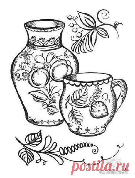 Раскраска. Гжель. Можно использовать и как трафареты для творчества.