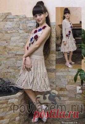 Платье крючком для девочки 9-10 лет и жакет