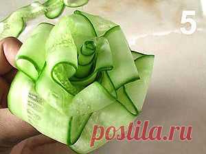 Украшение салатов. Огуречные цветы.