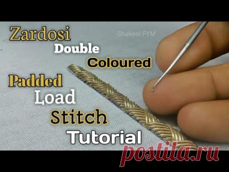 ZARDOSI DOUBLE COLOURED PADDED LOAD STITCH TUTORIAL | Zardosi padded zigzag stitch | Zardosi work - YouTube