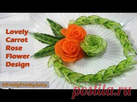 Lovely Cucumber &amp; Carrot Rose Flower Design - Fruit &amp; Vegetable Carving &amp; Cutting Garnish - YouTube