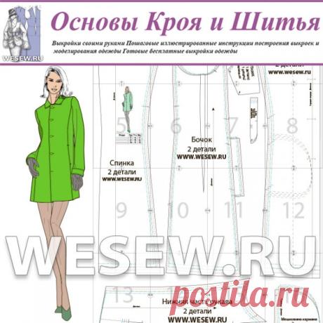 Выкройка женского демисезонного пальто  Pattern female demi-season coat
Готовая выкройка женского демисезонного пальто в четырех размерах Ог 88 – 100 см.

Предлагаем готовую выкройку демисезонного пальто с рельефами, отстроченными отделочной строчкой с отложным воротником на маленькой стойке. Карманы расположены в швах рельефов. Если говорить о сложности обработки, то это, наверное, один из самых простых видов карманов. Застежка на петли и пуговицы. Рукава втачные на манжетах.