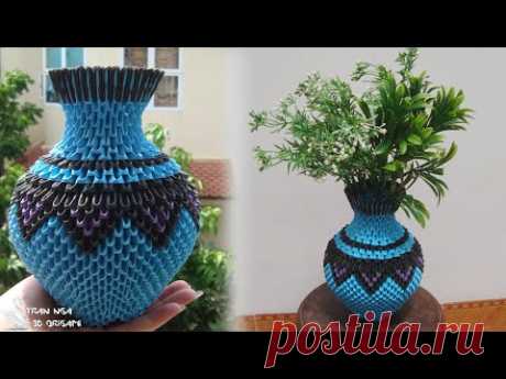 How to make paper flower vase , 3d origami vase v22 | cómo hacer un jarrón de origami 3d - YouTube