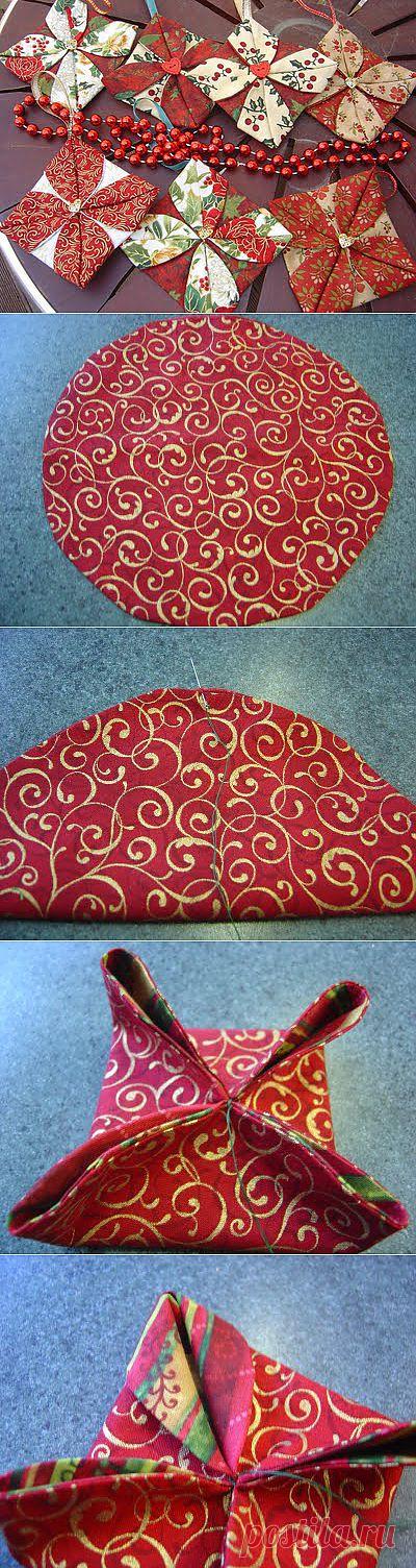 Цветок из ткани в технике оригами.