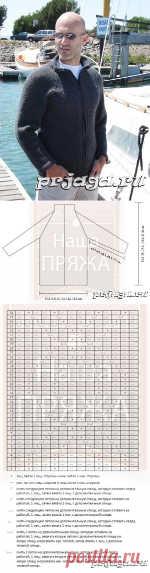 Мужская кофта спицами на молнии