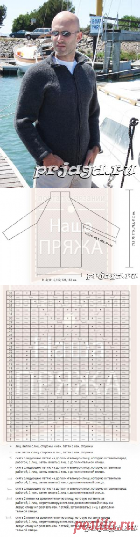 Мужская кофта спицами на молнии