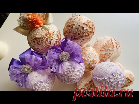 Елочные игрушки с лепниной 💝💝💝.  Handmade Christmas balls,   Easy and quick 💖💖💖