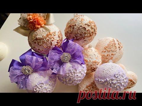 Елочные игрушки с лепниной 💝💝💝.  Handmade Christmas balls,   Easy and quick 💖💖💖