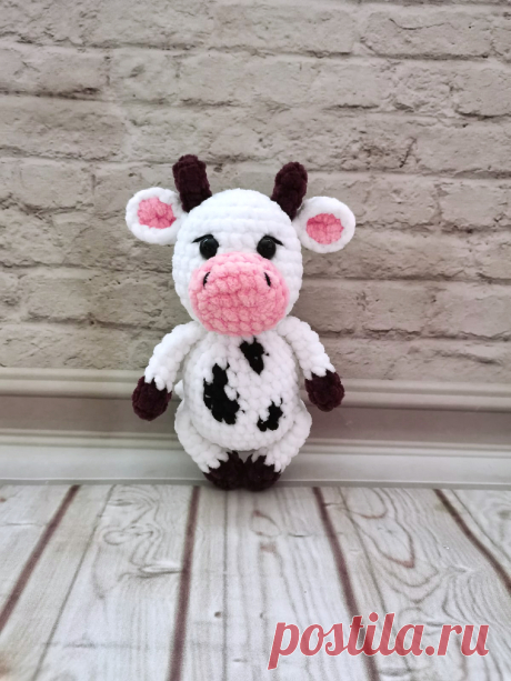 PDF Бычок Малышок крючком. FREE crochet pattern; Аmigurumi animal patterns. Амигуруми схемы и описания на русском. Вязаные игрушки и поделки своими руками #amimore - корова, коровка, телёнок, плюшевый бык, бычок из плюшевой пряжи.