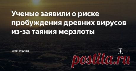 Ученые заявили о риске пробуждения древних вирусов из-за таяния мерзлоты Таяние  мерзлоты из-за потепления климата может привести к выходу на поверхность  частей древних экосистем, в том числе вирусов, сообщил РИА Новости  старший научный сотрудник Северо-восточной научно-экспериментальной  станции в поселке Черском Тихоокеанского института географии ДВО РАН Сергей Давыдов.
"Более 10%  территории нашей страны - это вечная мерзлота. Это породы, отложения,  которые были