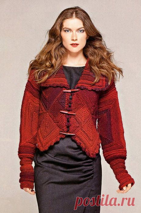 Неповторимый красный жакет | Вязание спицами и крючком – Азбука вязания