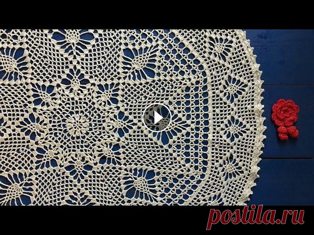 Вязаная Скатерть Крючком Обзор Схема Моя Коллекция Простая красивая круглая скатерть связана в филейной технике - по центру Звезда Богородицы, а по краю - кайма с узором Ананасы. Размер скатерти - 70 с...