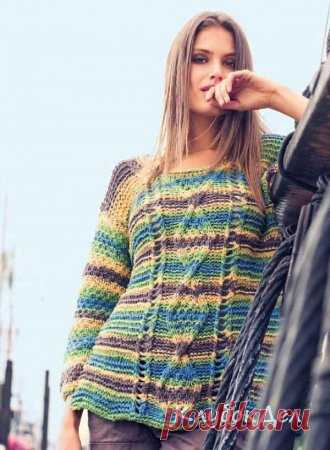 Меланжевый пуловер спицами для женщин