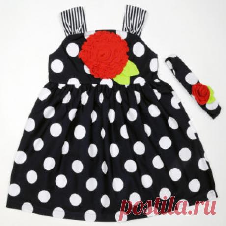 Сарафан синего цвета в крупный горох с повязкой – Цена 954 руб. Купить в интернет-магазине детской одежды MiMi Kid