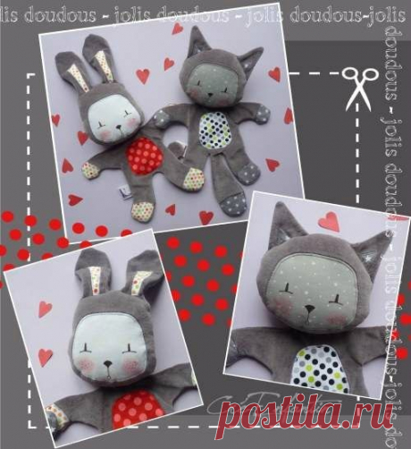 Котик и зайка. Мягкие игрушки своими руками, выкройки Ёжка - стихи, загадки, творчество и уроки рисования для детей