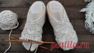 Бесшовные следки «Бантики» спицами 🎀 Knitted seamless slippers "Bows"