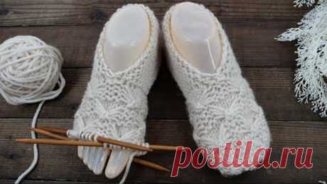 Бесшовные следки «Бантики» спицами 🎀 Knitted seamless slippers "Bows"
