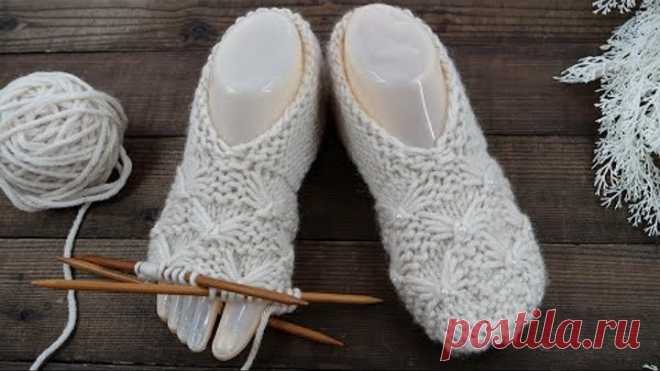Бесшовные следки «Бантики» спицами 🎀 Knitted seamless slippers 