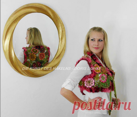 S u p e r  offer! Crochet Hippie vest, 70s style, crochet vest,effektive Details, Slow fashion,  Exclusive dress with Frida Kahlo clothing Hippie vest at ist finest! Individual crochet Details I have put together in free crochet this Bolero vest. For an decorative In and simple Unterneath. Super for a Jeans out fit! The different materials and thread sizes oft the yarn are raised out of the knitted fabric and give the