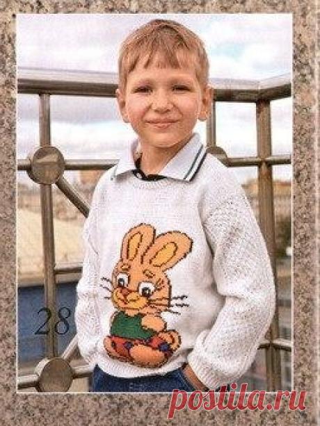 ВЯЖЕМ. Кофта с рисунком "Зайчик  -  два варианта 


